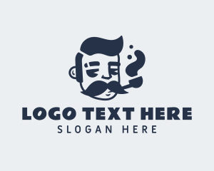 Mustache - Hipster Smoking Pipe logo design