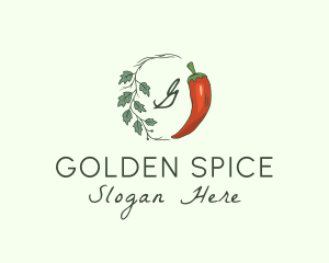 Chili Pepper Leaf Vine logo design