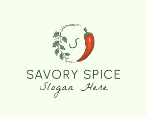 Condiments - Chili Pepper Leaf Vine logo design