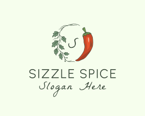 Chili Pepper Leaf Vine logo design