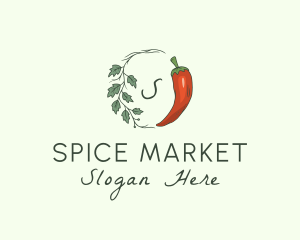 Chili Pepper Leaf Vine logo design