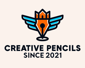 Crown Winged Pen  logo design