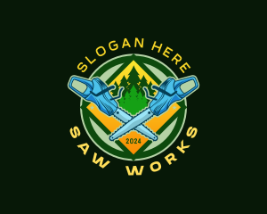 Logging Chainsaw Woodwork logo design