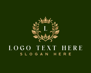 High End - Prestige Leaf Crown Shield logo design