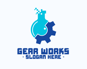 Pixel Flask Gear logo design