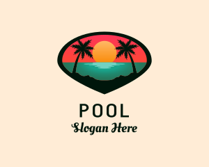 Palm Tree - Sunset Beach Shore logo design