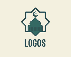 Kaaba - Islamic Mosque Star Badge logo design