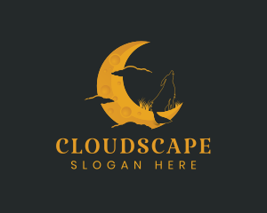 Clouds - Moon Howling Wolf logo design