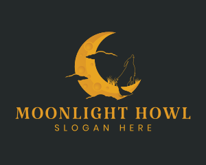 Moon Howling Wolf logo design