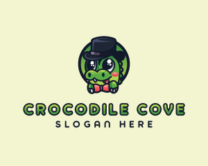 Cute Gentleman Crocodile  logo design