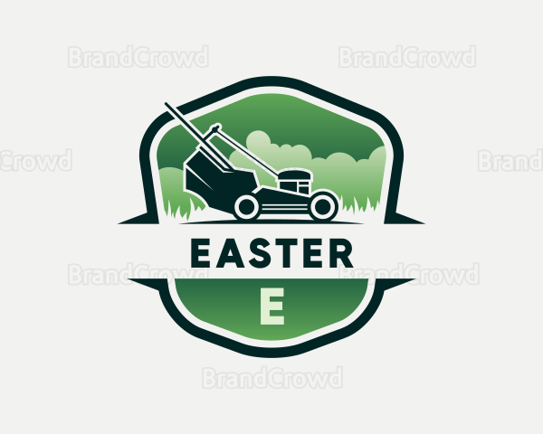 Grass Cutting Gardener Mower Logo