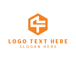 Orange Hexagon - Industrial Hexagon Number 4 logo design