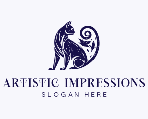 Artistic Blue Purple Cat logo design