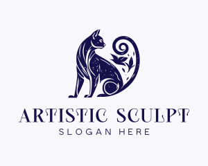 Artistic Blue Purple Cat logo design