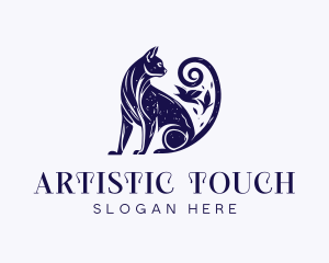 Artistic Blue Purple Cat logo design