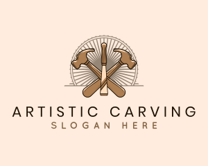 Carving - Hammer Chisel Woodwork logo design