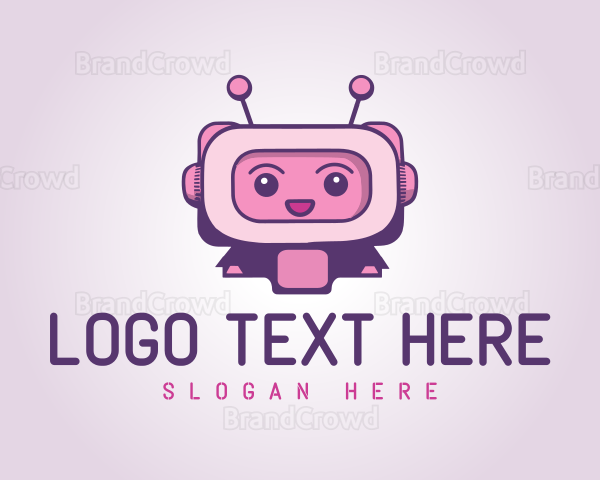 Pink Cute Robot Bot Logo