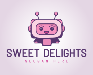 Pink Cute Robot Bot logo design