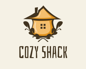 Shack - Brown Leaves Hut logo design