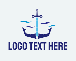 Freehand - Sword Sea Anchor logo design