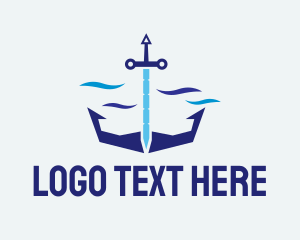 Seaport - Sword Sea Anchor logo design