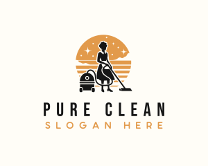 Girl Maid Cleaning logo design