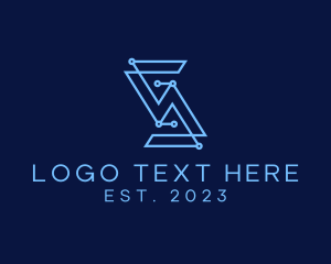 Blue - Blue Circuit Letter S logo design