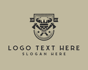 Skull - Viking Skull Axe logo design