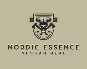 Nordic - Viking Skull Axe logo design