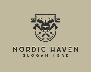 Nordic - Viking Skull Axe logo design