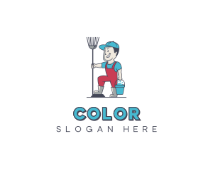 Custodian Janitorial Cleaner Logo