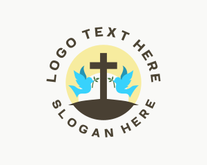 Sacred - Dove Cross Religion logo design