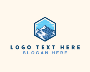 Campsite - Mountain Peak Hexagon logo design