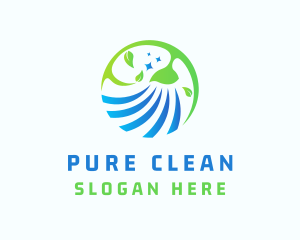 Broom Leaves Cleaning logo design