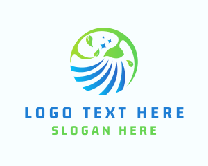 Maid - Broom Leaves Cleaning logo design