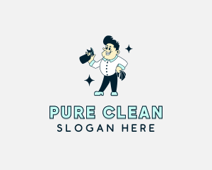 Janitor Cleaning Man logo design