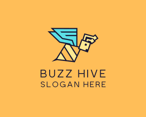 Bee - Flying Geometric Bee logo design