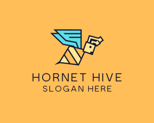 Hornet - Flying Geometric Bee logo design