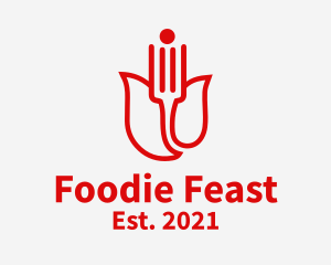 Eating - Red Flower Fork logo design