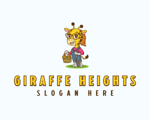 Giraffe Farmer Shovel logo design