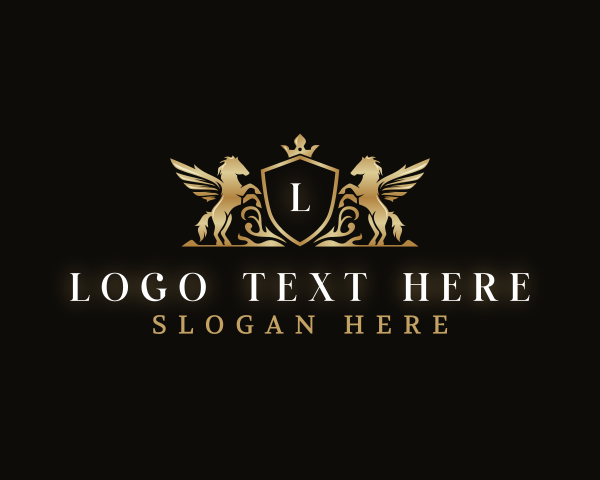 High End - Pegasus Crown Shield logo design