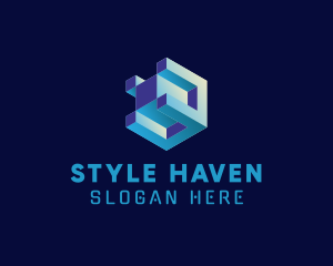 Block - 3D Cyber Digital Cube logo design