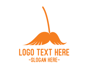 Barber - Orange Mustache Broom logo design