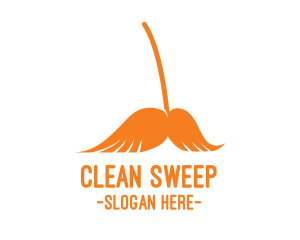 Sweeper - Orange Mustache Broom logo design