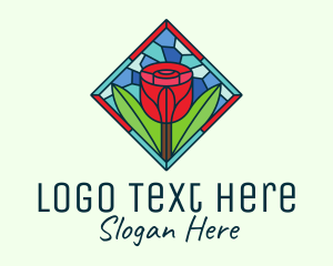 Blooming - Romantic Rose Stained Glass logo design