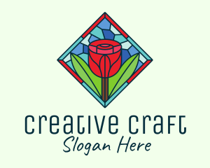 Bloom - Romantic Rose Stained Glass logo design