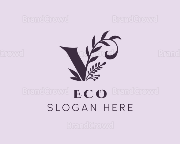 Vine Leaf Letter V Logo