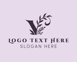 Make Up - Vine Leaf Letter V logo design