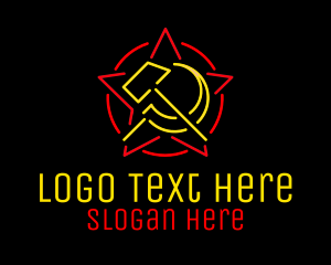 Justice - Neon Hammer & Sickle logo design