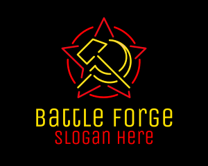 Fight - Neon Hammer & Sickle logo design